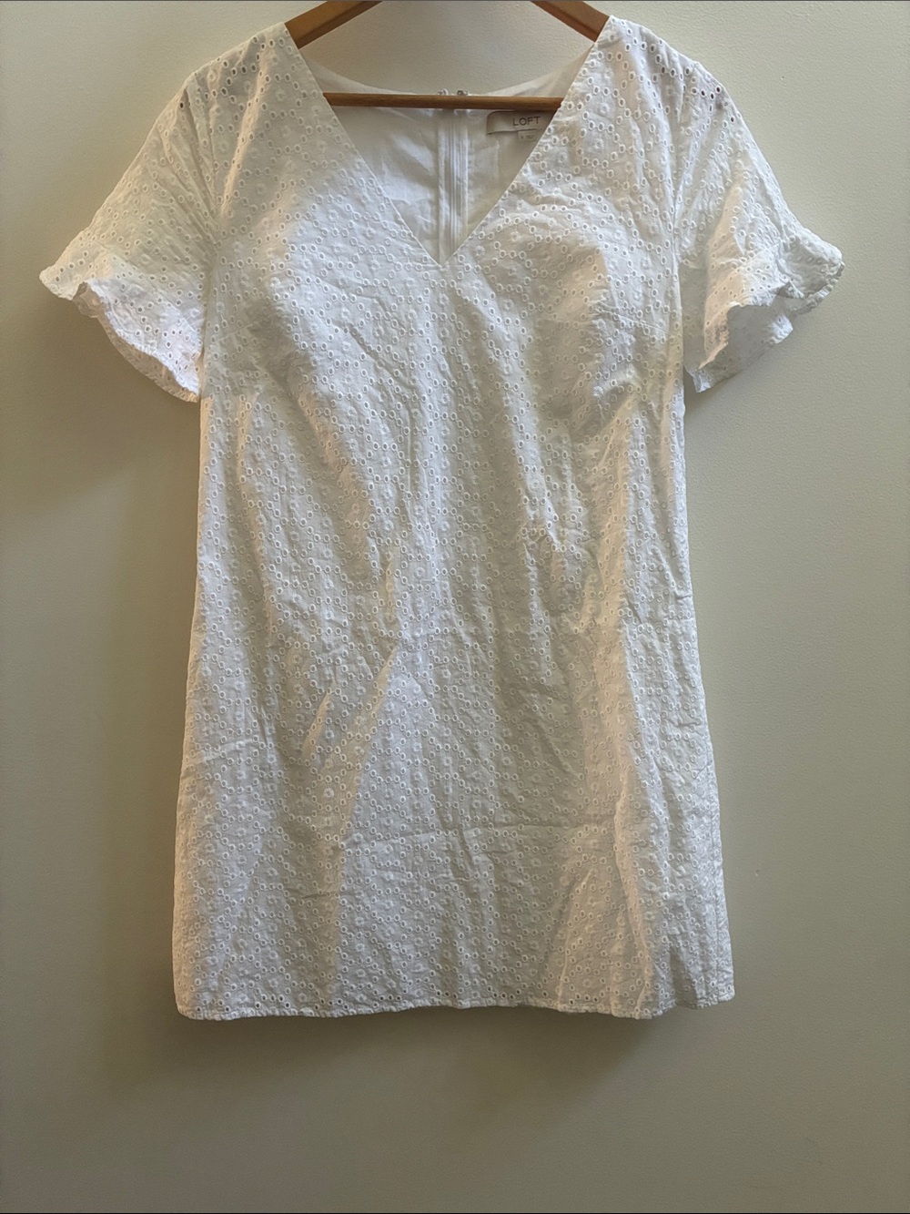 LOFT White Eyelet V-Neck Shift Dress